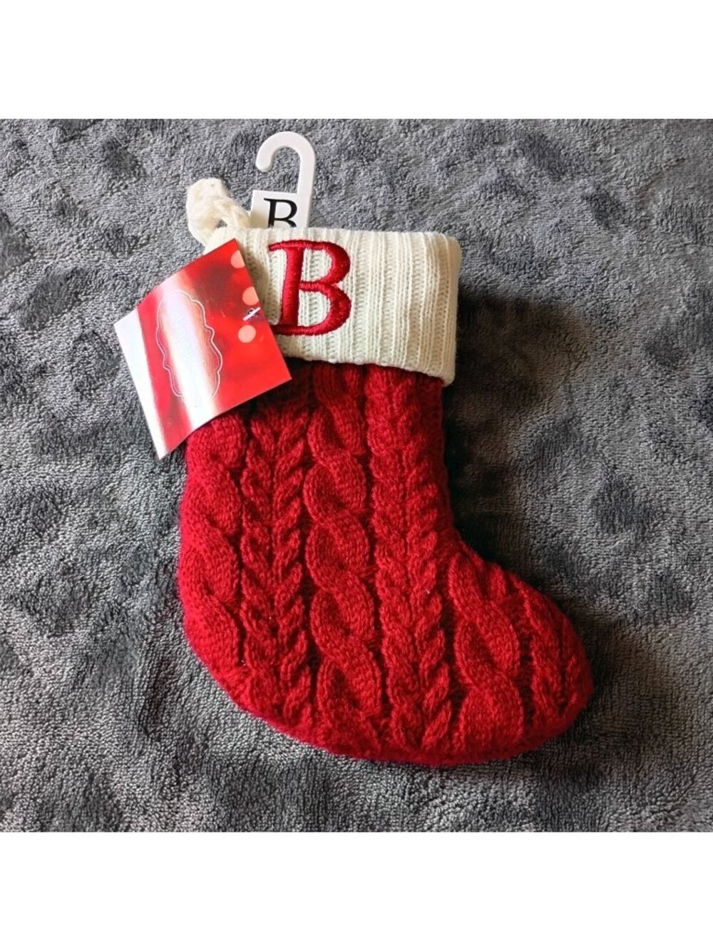Christmas Stocking Mini Red Knit Monogram Letter B